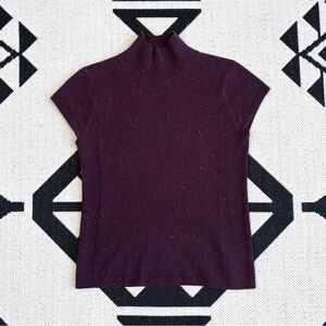 Worth Flecked Cap Sleeve Mockneck Wool Cashmere Sweater Dark Purple Small